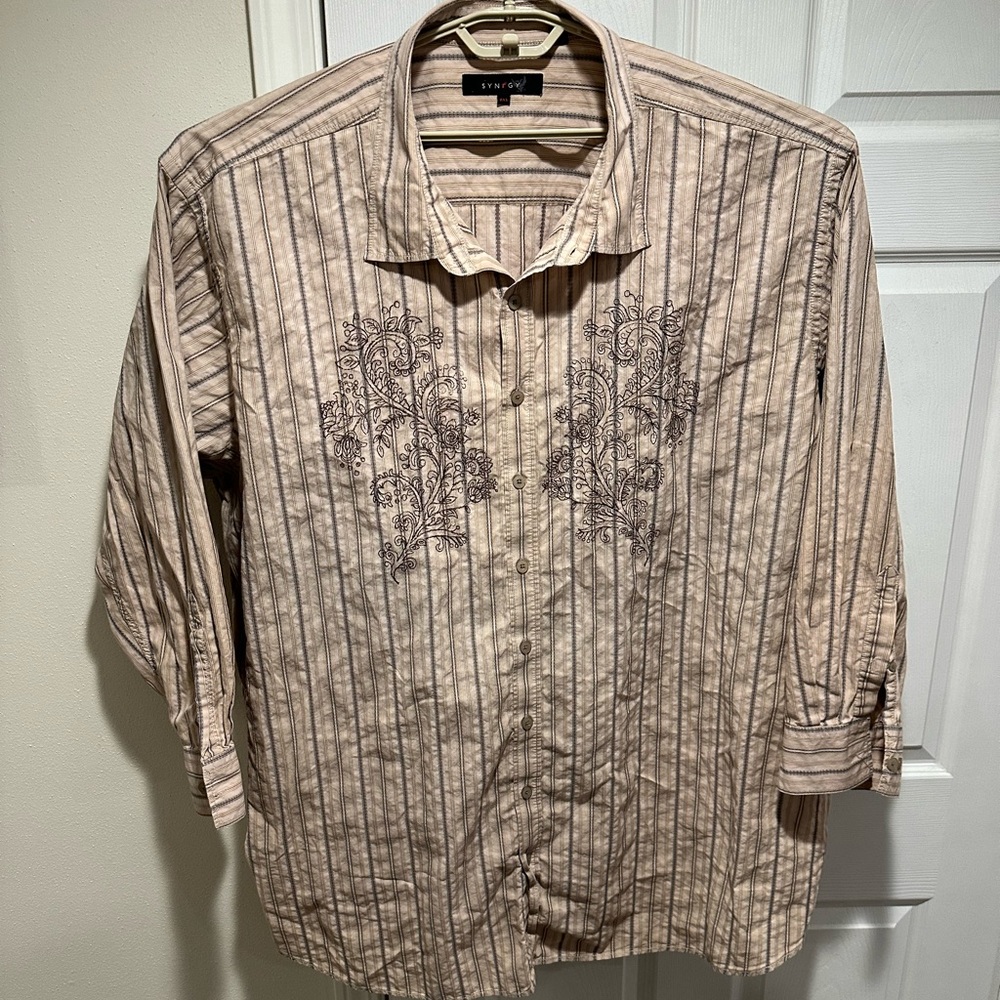 Synergy Men’s Casual Shirt Brown and Tan Striped 5XL